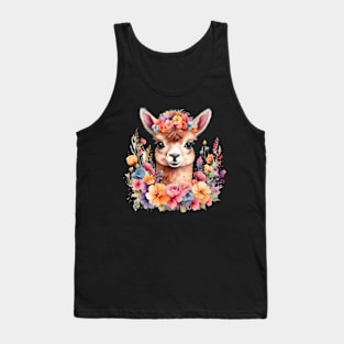 An alpaca decorated with beautiful watercolor flowers Tank Top